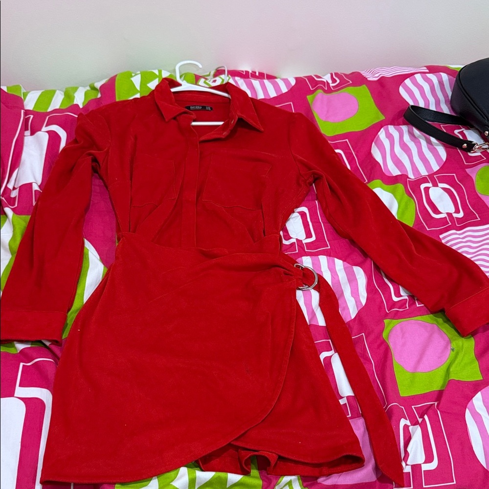 Bershka Vibrant Red Long Sleeve Dress